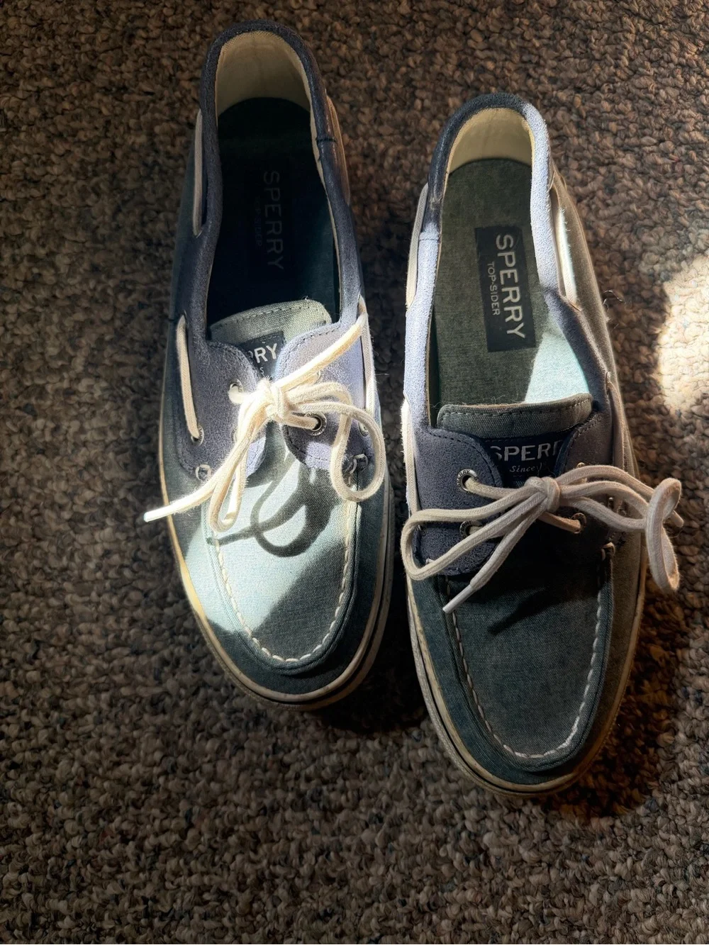 Sperry Men's Navy Canvas Boat Shoes with White Laces